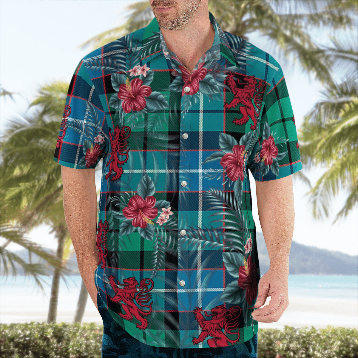 Clan Galbraith Ancient Tartan Scottish Lion Hawaiian Shirt CO86 Galbraith Ancient Tartan Tartan Hawaii Shirt   