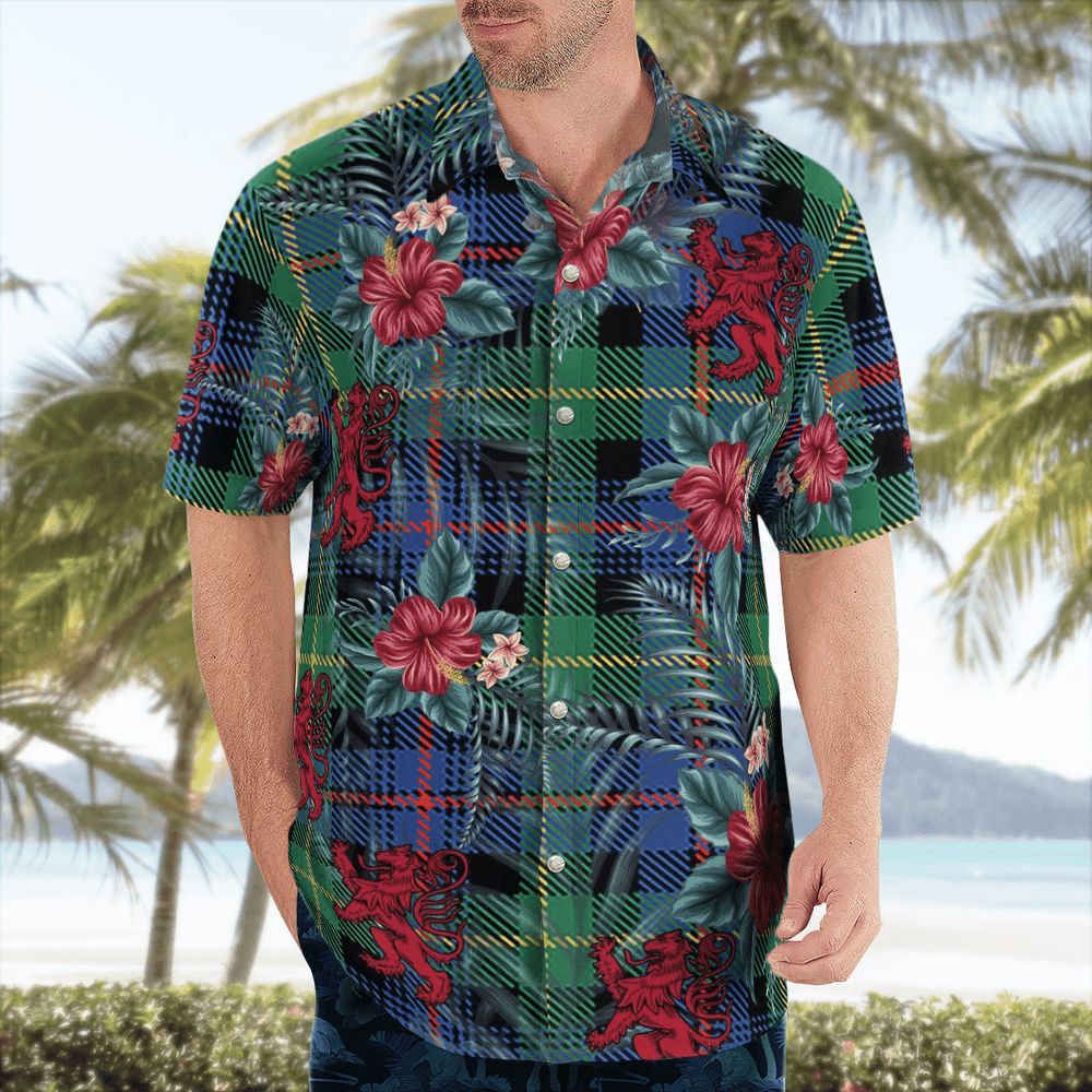 Clan Farquharson Ancient Tartan Scottish Lion Hawaiian Shirt TW73 Farquharson Ancient Tartan Tartan Hawaii Shirt   