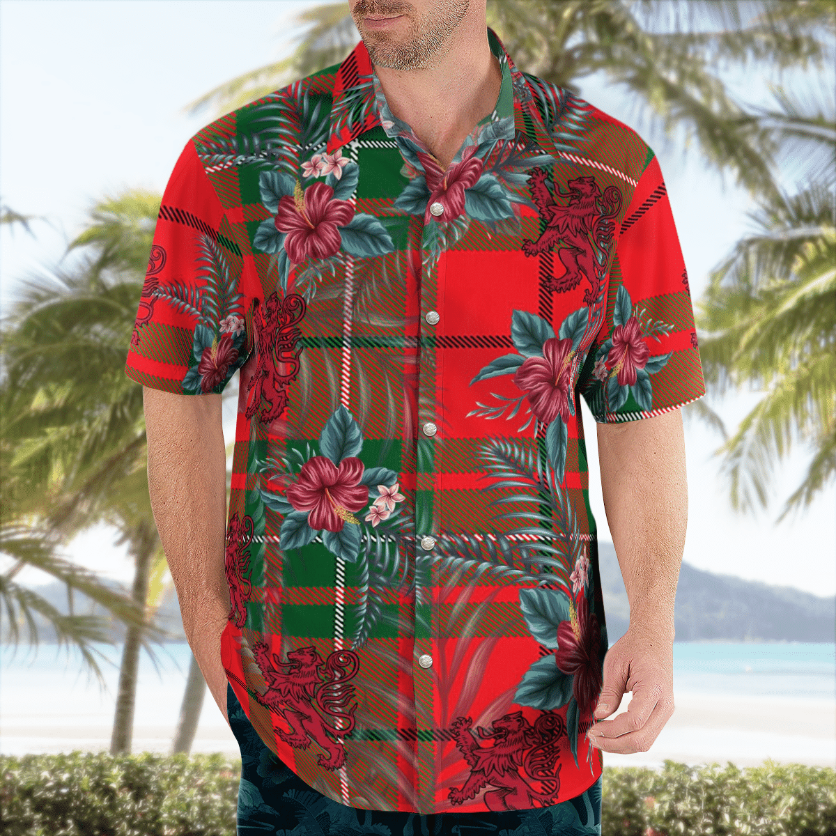 Clan MacAulay Modern Tartan Scottish Lion Hawaiian Shirt RA14 MacAulay Modern Tartan Tartan Hawaii Shirt   