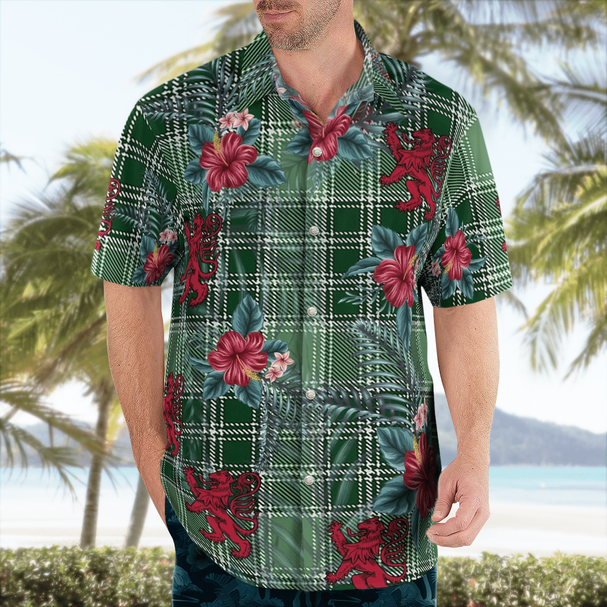 Clan MacDonald Lord of the Isles Hunting Tartan Scottish Lion Hawaiian Shirt AE70 MacDonald Lord of the Isles Hunting Tartan Tartan Hawaii Shirt   