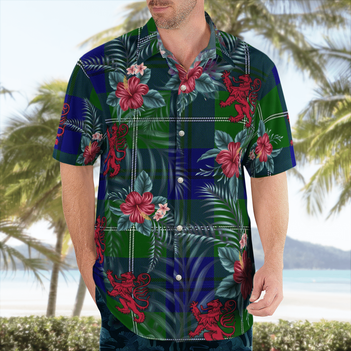 Clan Oliphant Modern Tartan Scottish Lion Hawaiian Shirt NO43 Oliphant Modern Tartan Tartan Hawaii Shirt   