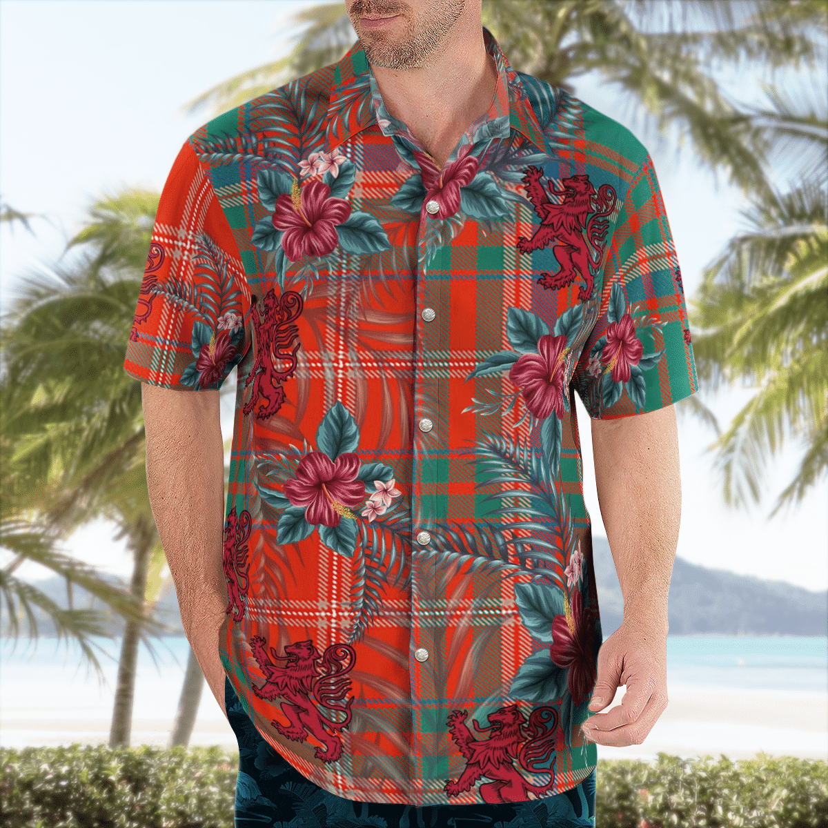 Clan MacDougall Ancient Tartan Scottish Lion Hawaiian Shirt DQ67 MacDougall Ancient Tartan Tartan Hawaii Shirt   
