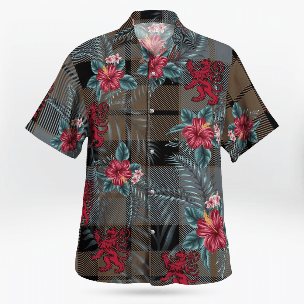 Clan MacKay Weathered Tartan Scottish Lion Hawaiian Shirt IK82 MacKay Weathered Tartan Tartan Hawaii Shirt   