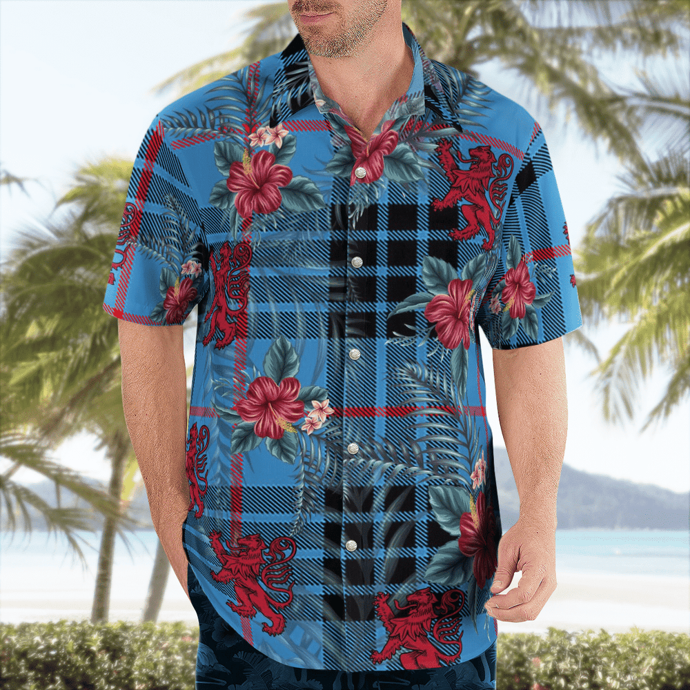 Clan MacKay Blue Tartan Scottish Lion Hawaiian Shirt IA41 MacKay Blue Tartan Tartan Hawaii Shirt   
