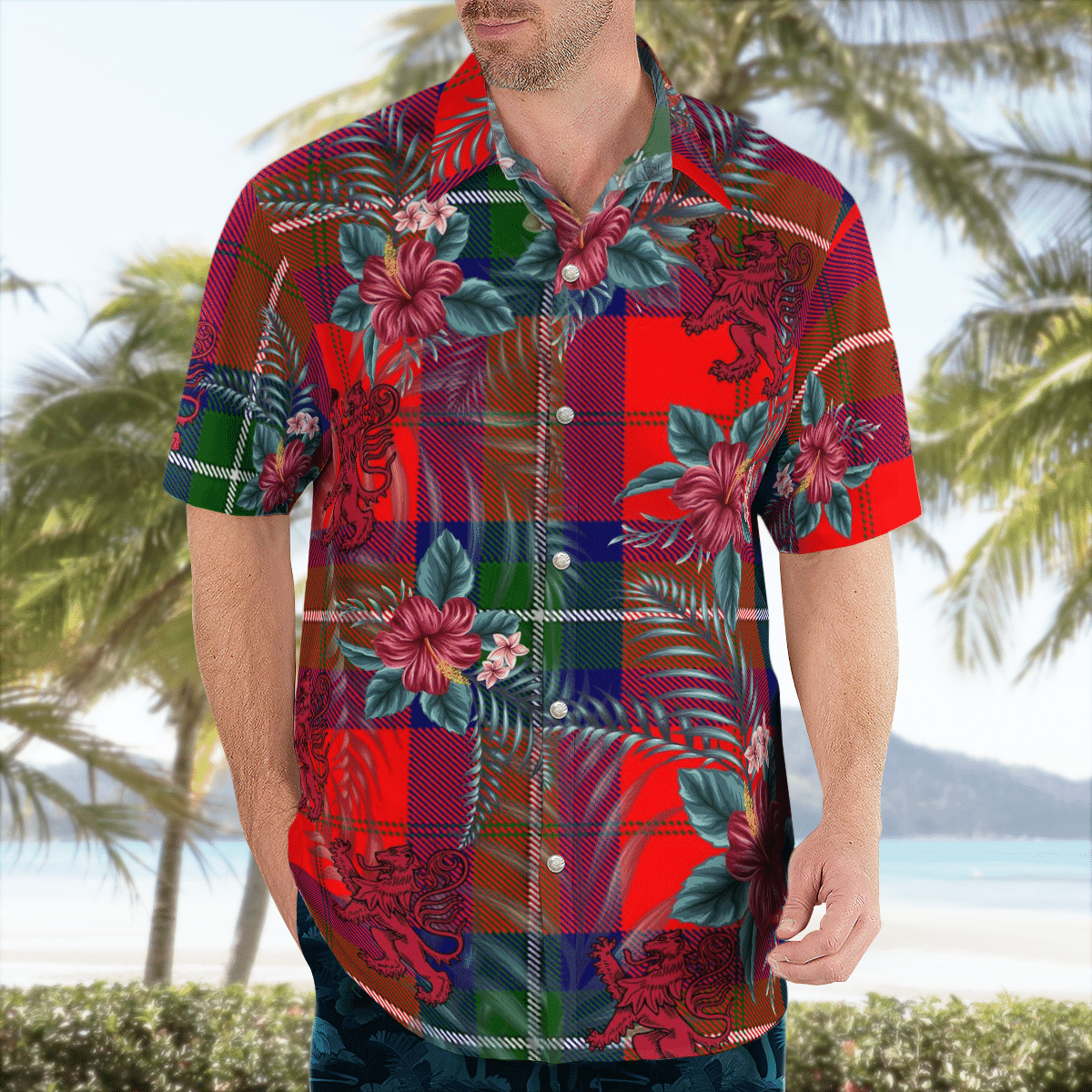 Clan Ruthven Modern Tartan Scottish Lion Hawaiian Shirt QJ48 Ruthven Modern Tartan Tartan Hawaii Shirt   