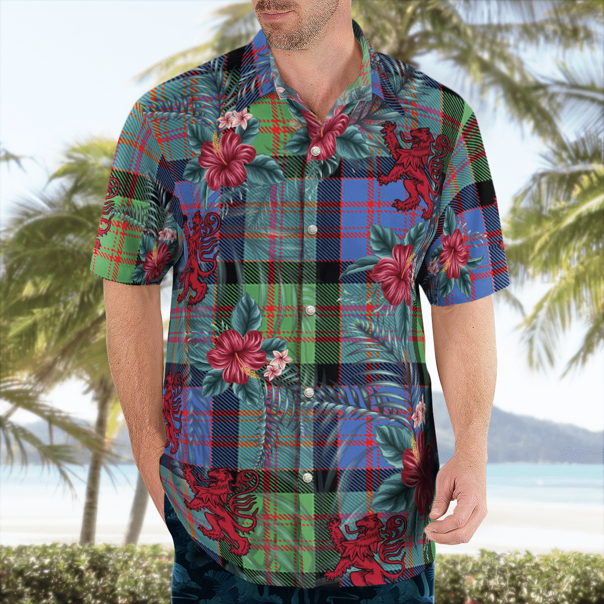 Clan MacDonald Ancient Tartan Scottish Lion Hawaiian Shirt HP88 MacDonald Ancient Tartan Tartan Hawaii Shirt   