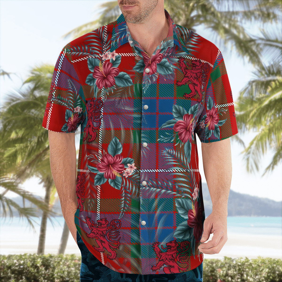 Clan Fraser Ancient Tartan Scottish Lion Hawaiian Shirt UR40 Fraser Ancient Tartan Tartan Hawaii Shirt   