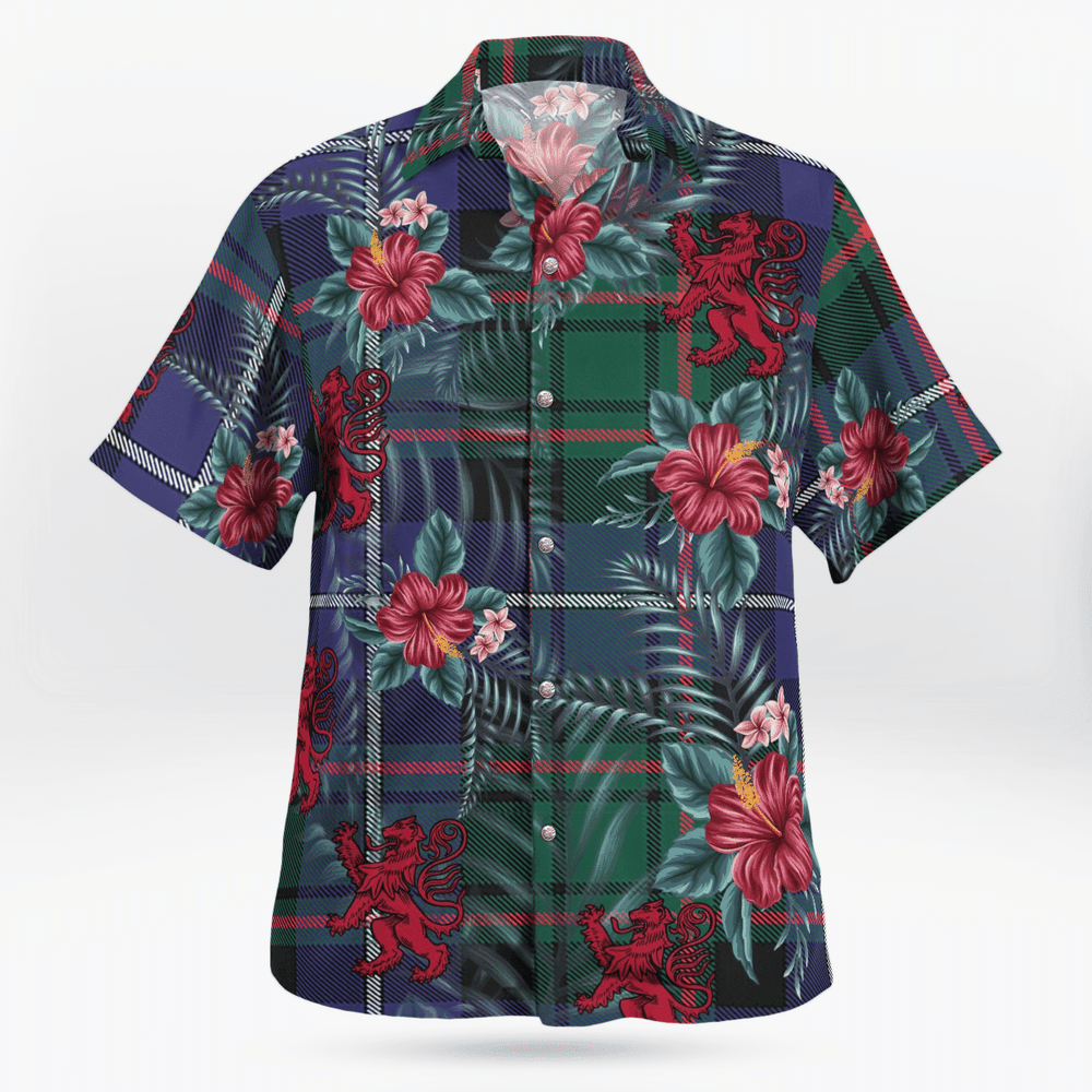 Clan MacRae Hunting Modern Tartan Scottish Lion Hawaiian Shirt KM22 MacRae Hunting Modern Tartan Tartan Hawaii Shirt   