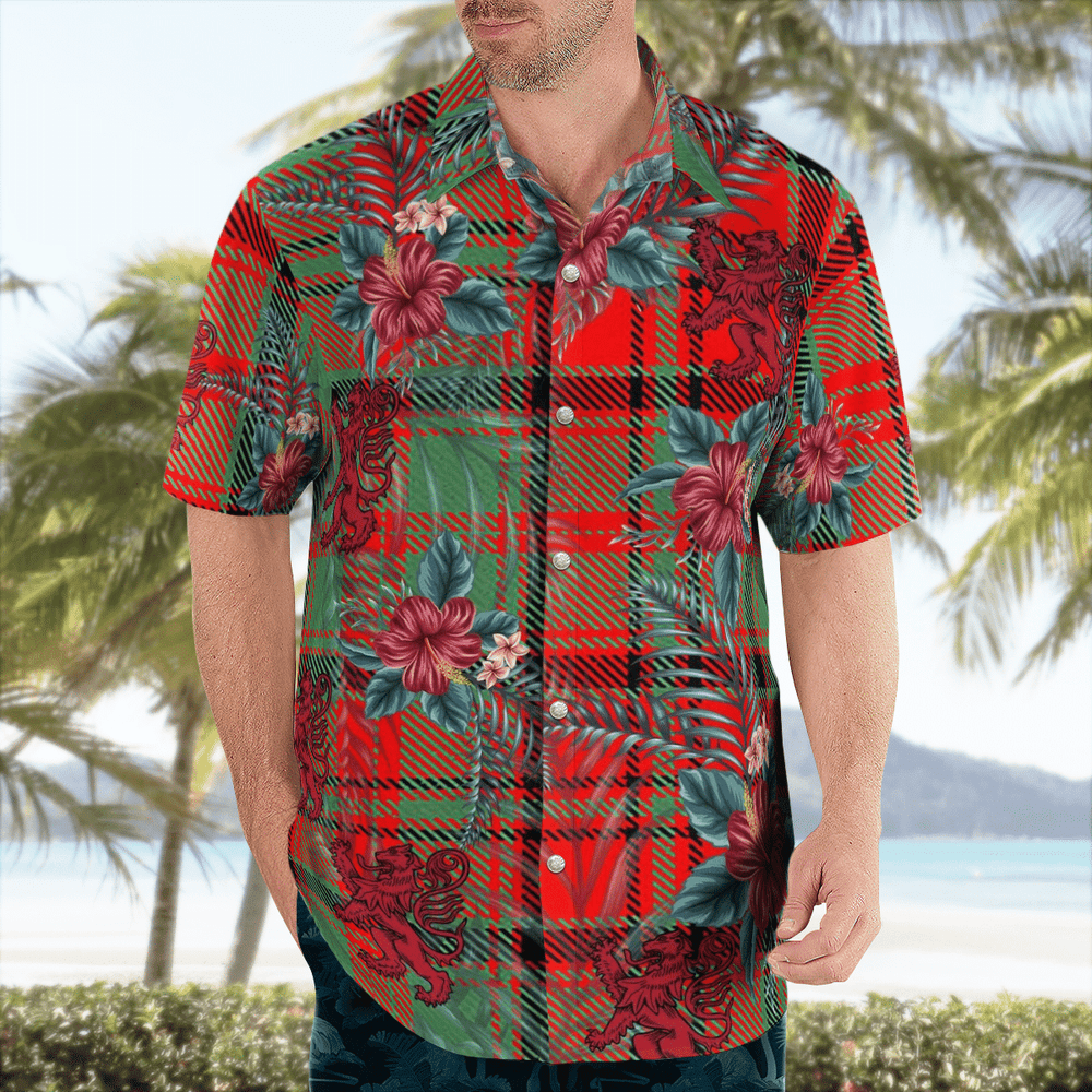 Clan Macnish Modern Tartan Scottish Lion Hawaiian Shirt KG93 Macnish Modern Tartan Tartan Hawaii Shirt   