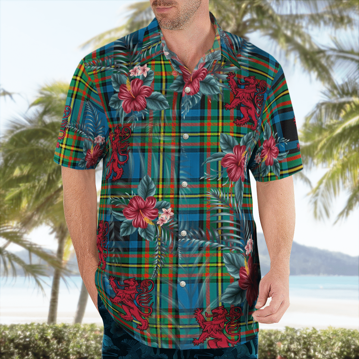 Clan Gillies Ancient Tartan Scottish Lion Hawaiian Shirt NX88 Gillies Ancient Tartan Tartan Hawaii Shirt   
