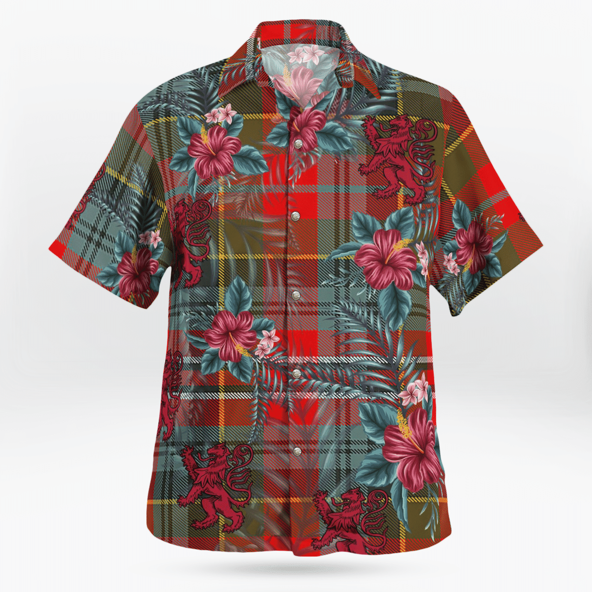 Clan MacPherson Weathered Tartan Scottish Lion Hawaiian Shirt AB36 MacPherson Weathered Tartan Tartan Hawaii Shirt   