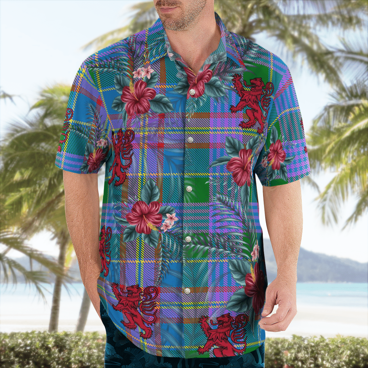 Clan Ralston Tartan Scottish Lion Hawaiian Shirt GL55 Ralston Tartan Tartan Hawaii Shirt   