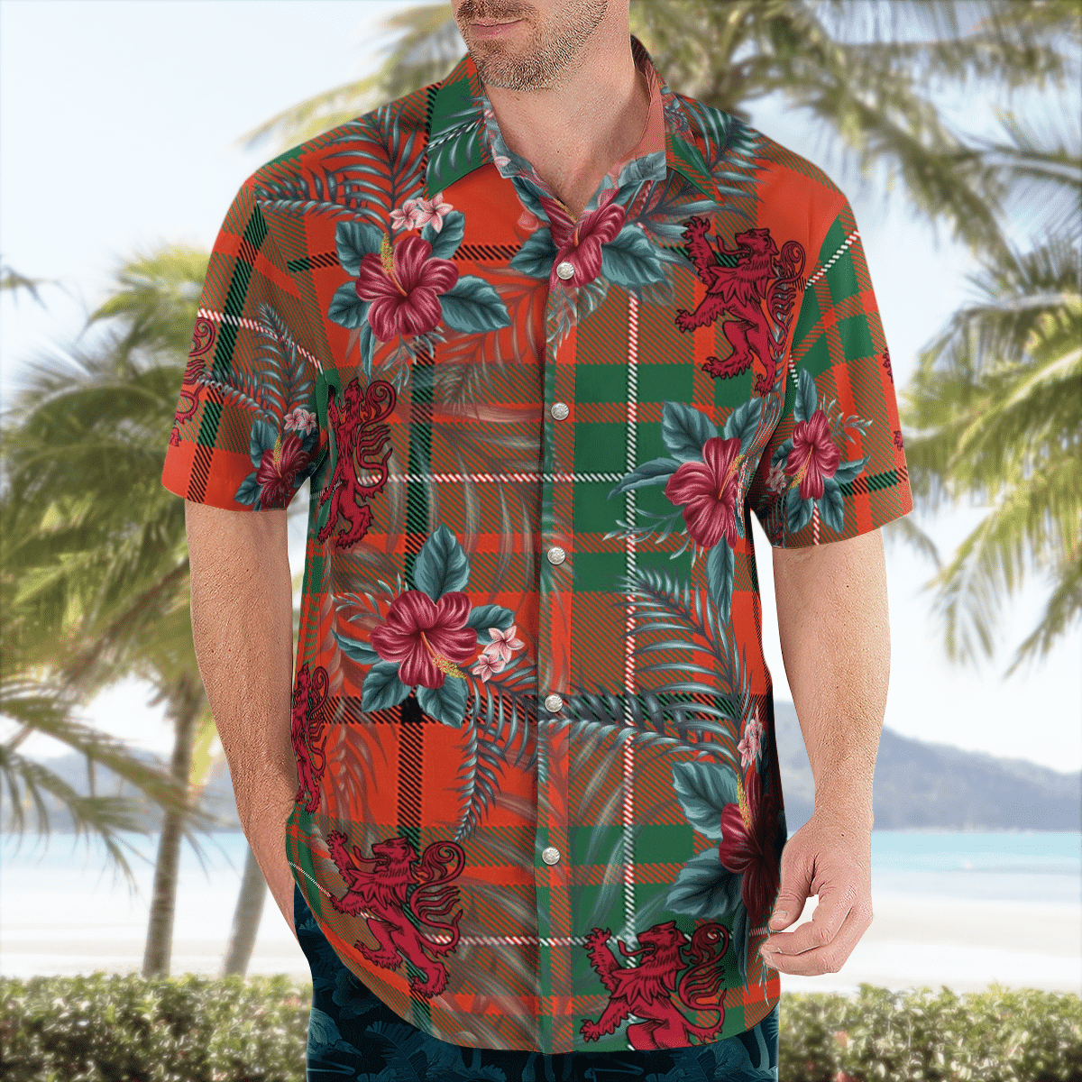 Clan MacAulay Ancient Tartan Scottish Lion Hawaiian Shirt TG38 MacAulay Ancient Tartan Tartan Hawaii Shirt   