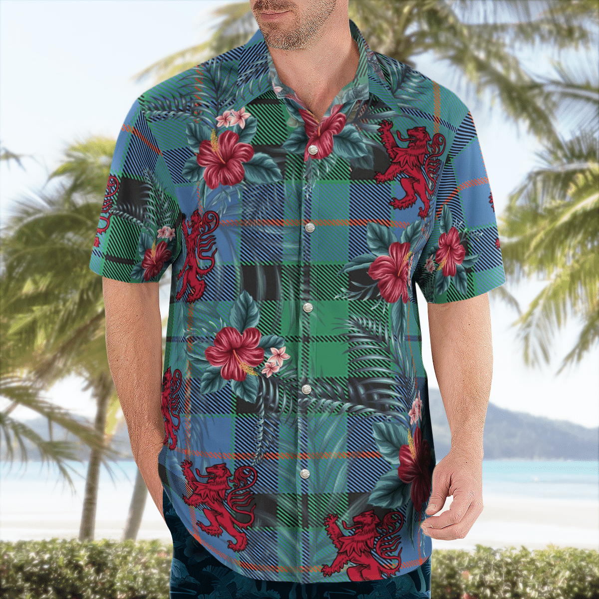 Clan Morrison Ancient Tartan Scottish Lion Hawaiian Shirt YA98 Morrison Ancient Tartan Tartan Hawaii Shirt   