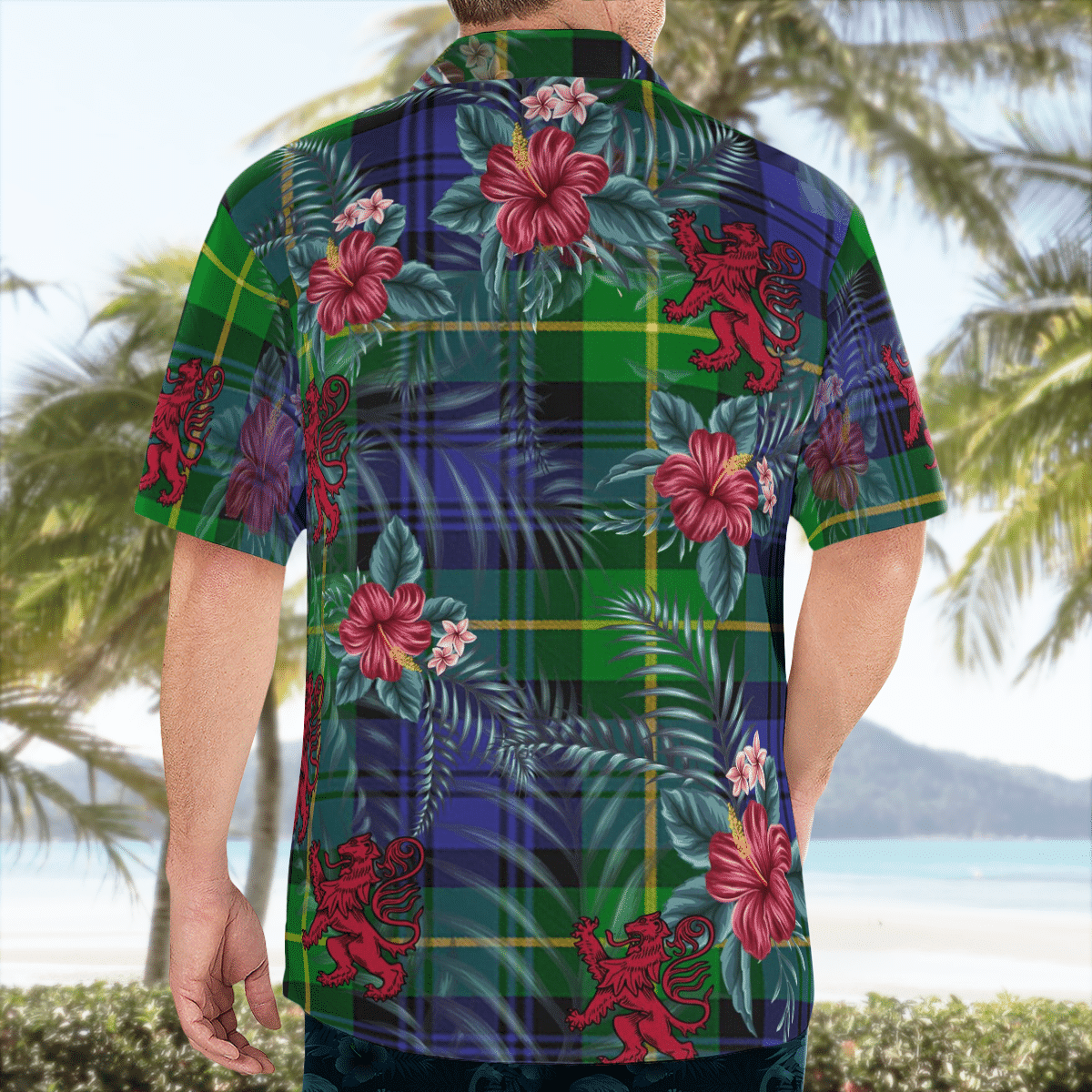 Clan Gordon Modern Tartan Scottish Lion Hawaiian Shirt RF90 Gordon Modern Tartan Tartan Hawaii Shirt   