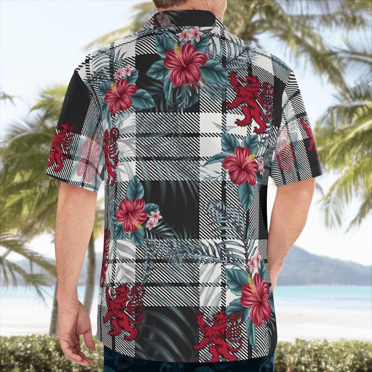 Clan MacFarlane Black & White Ancient Tartan Scottish Lion Hawaiian Shirt UX78 MacFarlane Black & White Ancient Tartan Tartan Hawaii Shirt   