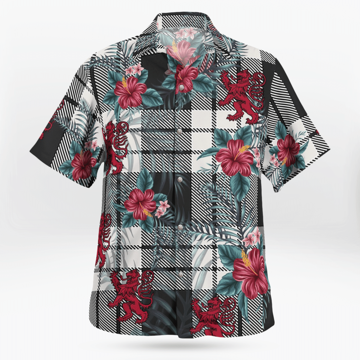 Clan MacFarlane Black & White Ancient Tartan Scottish Lion Hawaiian Shirt UX78 MacFarlane Black & White Ancient Tartan Tartan Hawaii Shirt   