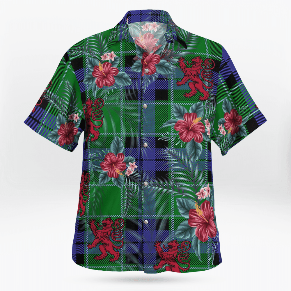 Clan Graham of Menteith Modern Tartan Scottish Lion Hawaiian Shirt ED14 Graham of Menteith Modern Tartan Tartan Hawaii Shirt   