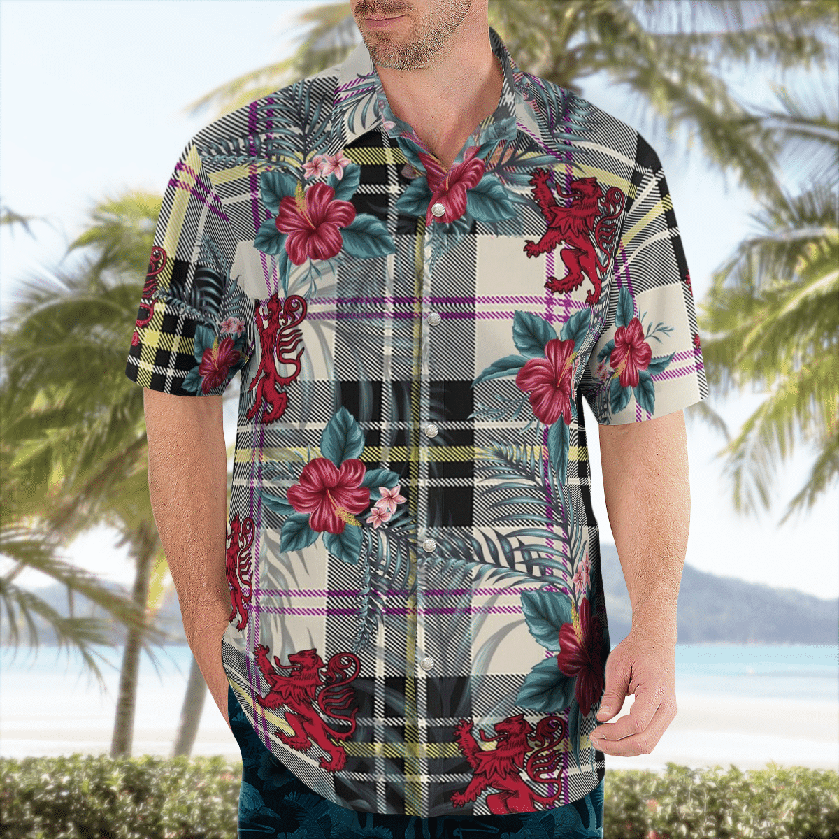 Clan MacPherson Dress Ancient Tartan Scottish Lion Hawaiian Shirt GY62 MacPherson Dress Ancient Tartan Tartan Hawaii Shirt   
