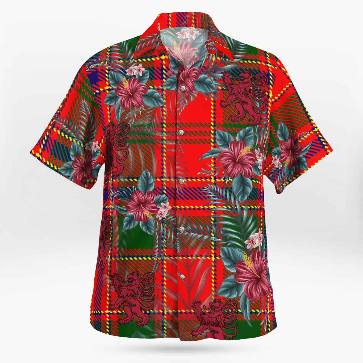 Clan Clan Munro Modern Tartan Scottish Lion Hawaiian Shirt IZ62 Munro Modern Tartan Tartan Hawaii Shirt   