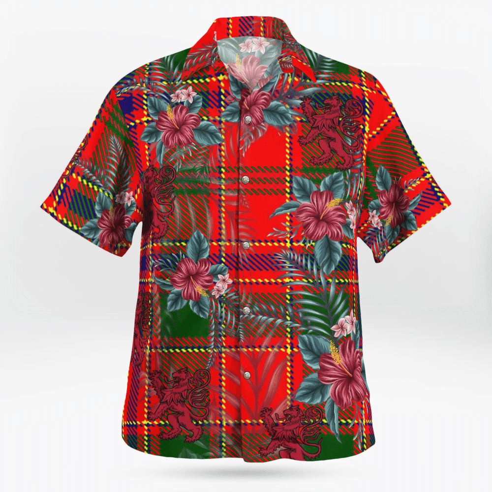 Clan Clan Munro Modern Tartan Scottish Lion Hawaiian Shirt IZ62 Munro Modern Tartan Tartan Hawaii Shirt   