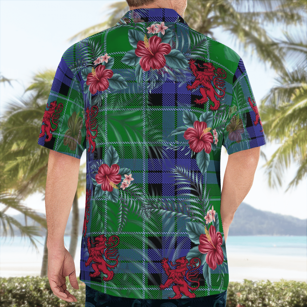 Clan Graham of Menteith Modern Tartan Scottish Lion Hawaiian Shirt ED14 Graham of Menteith Modern Tartan Tartan Hawaii Shirt   