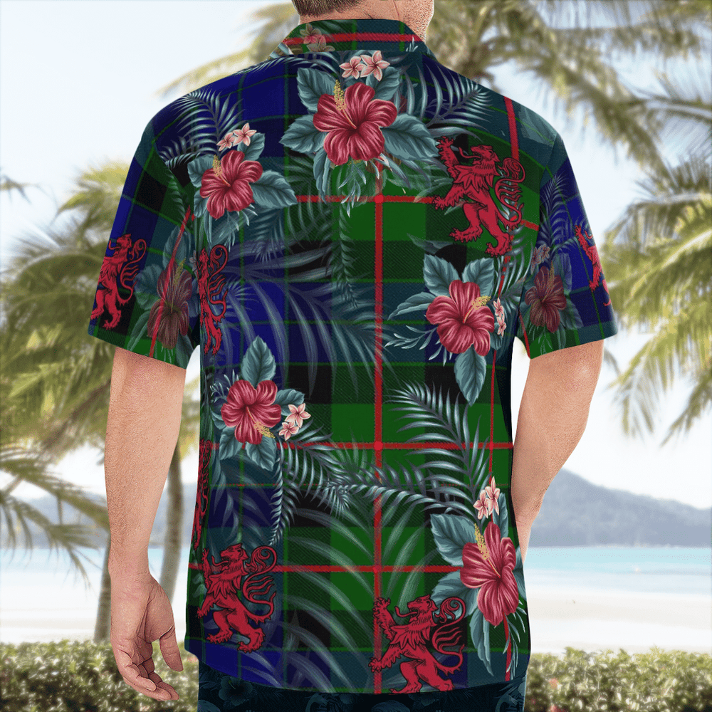 Clan Gunn Modern  Tartan Scottish Lion Hawaiian Shirt RL30 Gunn Modern Tartan Tartan Hawaii Shirt   