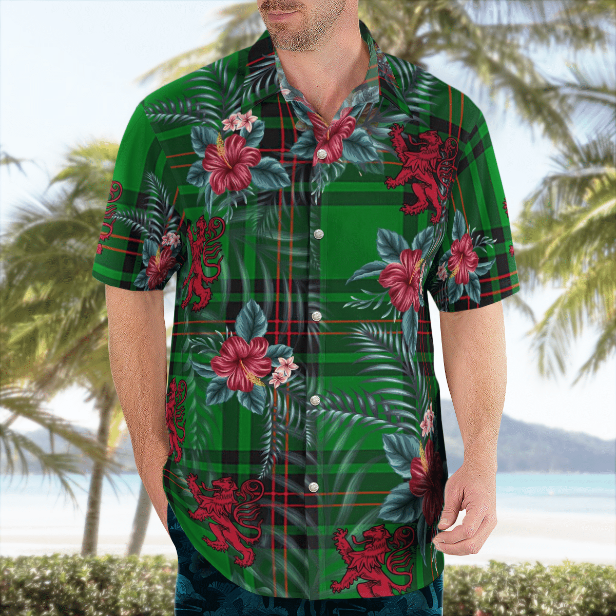 Clan Ged Tartan Scottish Lion Hawaiian Shirt SS89 Ged Tartan Tartan Hawaii Shirt   