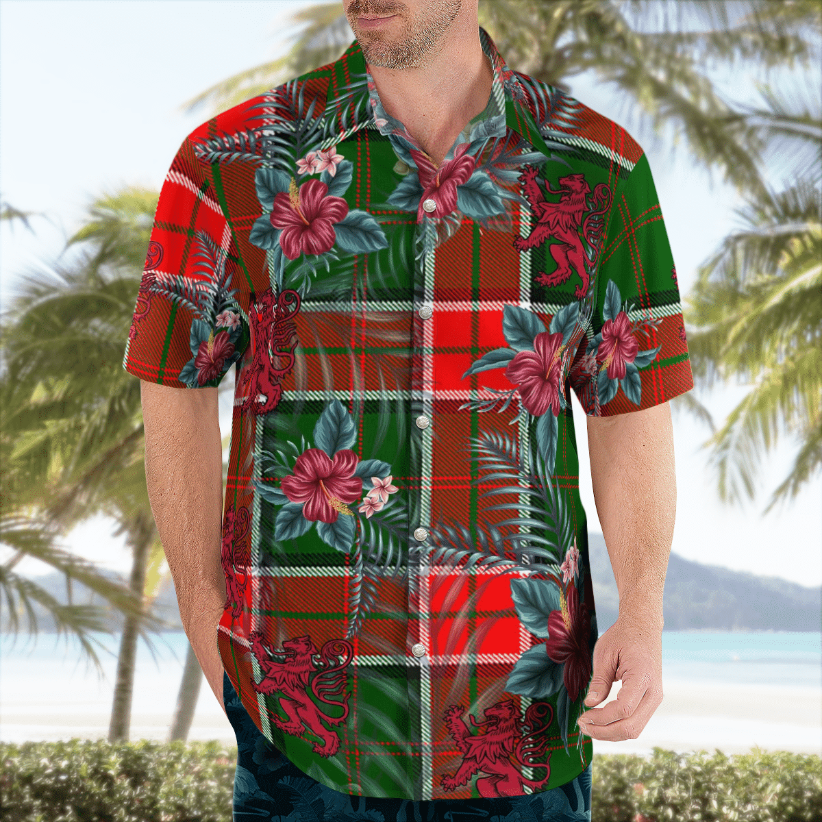 Clan Pollock Modern Tartan Scottish Lion Hawaiian Shirt ZX90 Pollock Modern Tartan Tartan Hawaii Shirt   