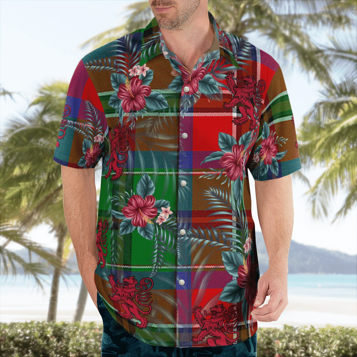 Clan MacCulloch Tartan Scottish Lion Hawaiian Shirt CR78 MacCulloch Tartan Tartan Hawaii Shirt   