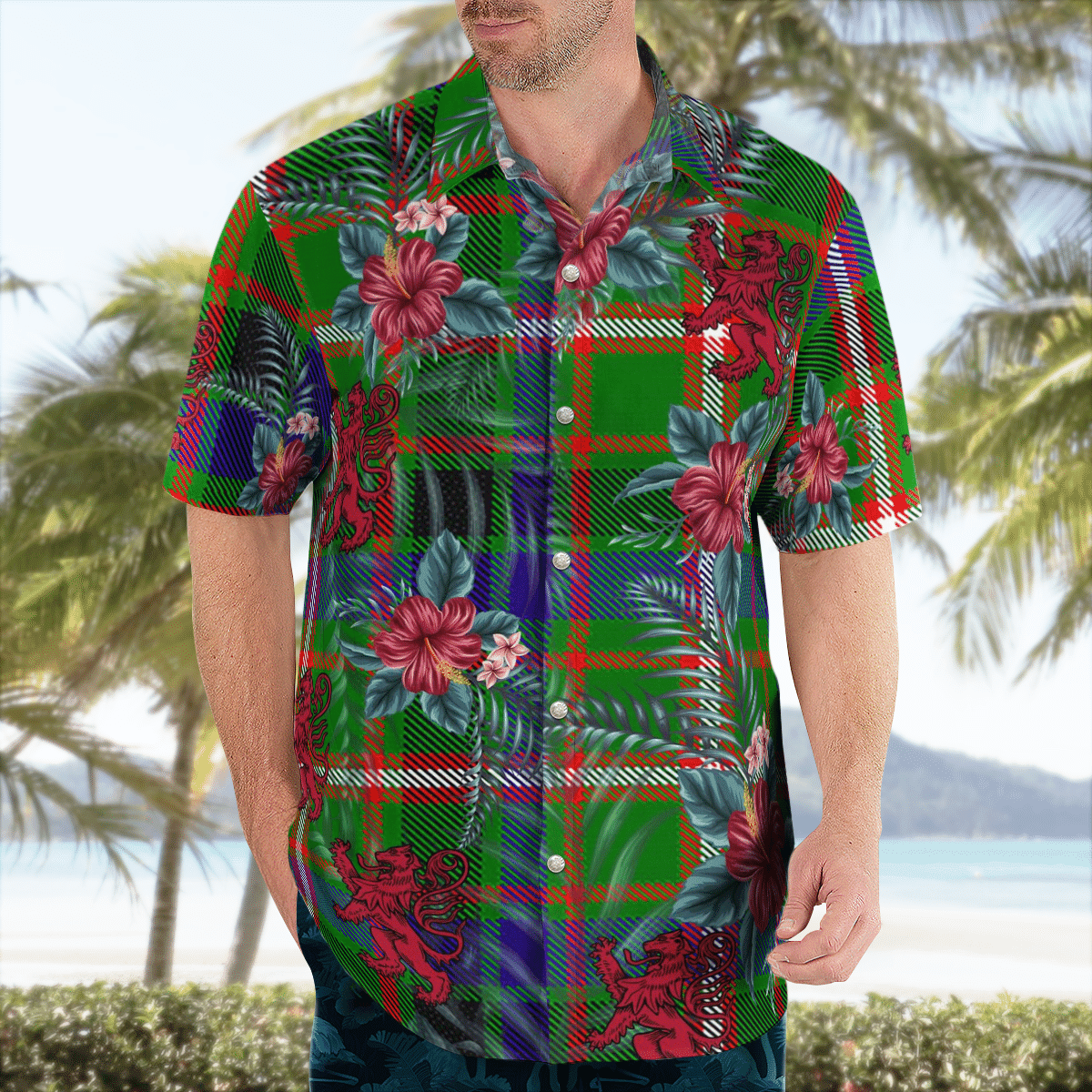 Clan Reid Green Tartan Scottish Lion Hawaiian Shirt FV94 Reid Green Tartan Tartan Hawaii Shirt   