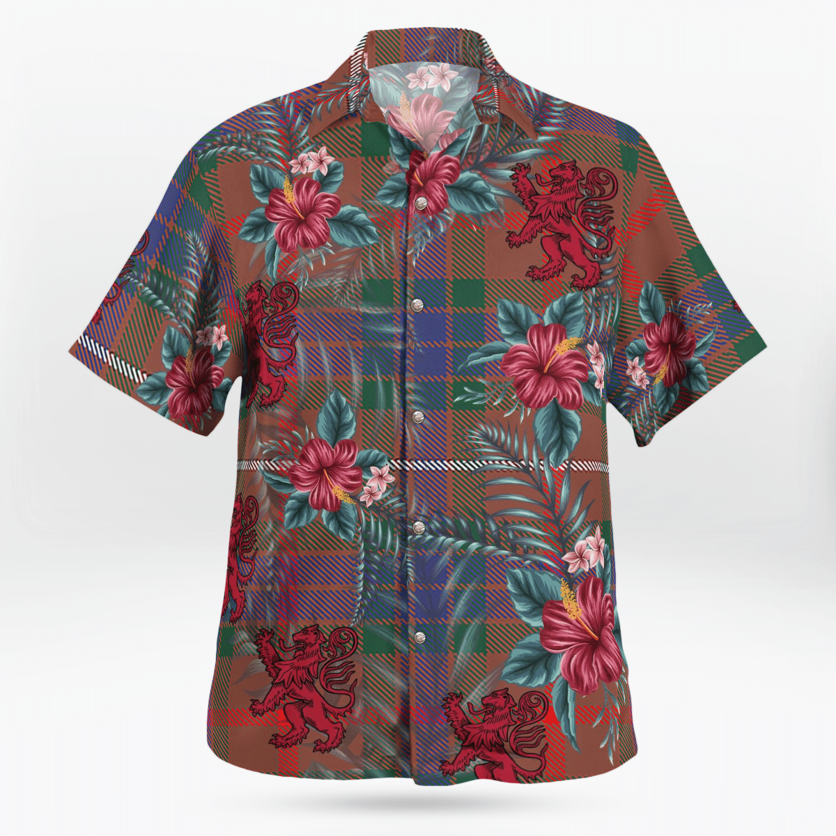 Clan Fraser Hunting Modern Tartan Scottish Lion Hawaiian Shirt PF44 Fraser Hunting Modern Tartan Tartan Hawaii Shirt   