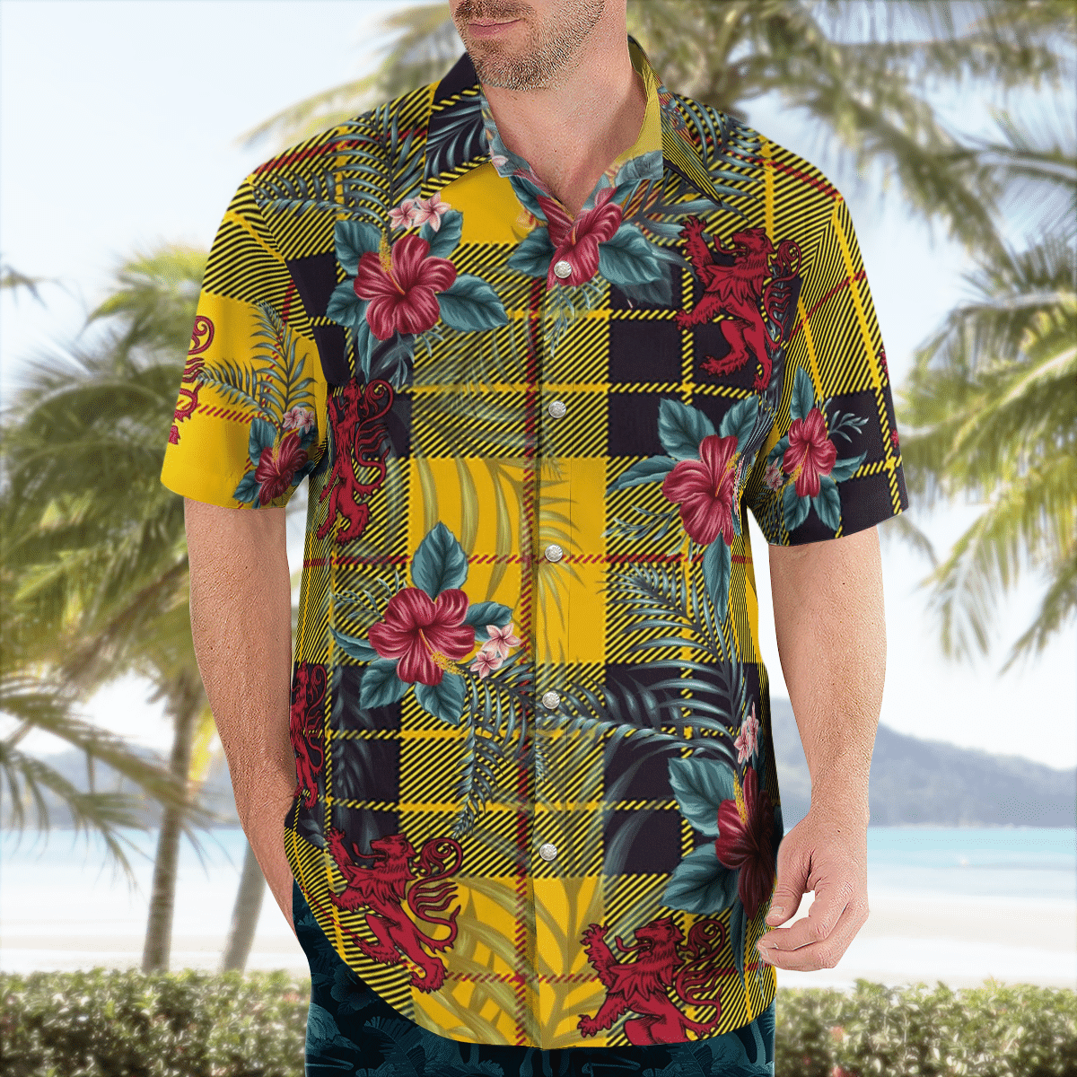 Clan MacLeod of Lewis Ancient Tartan Scottish Lion Hawaiian Shirt JW82 MacLeod of Lewis Ancient Tartan Tartan Hawaii Shirt   