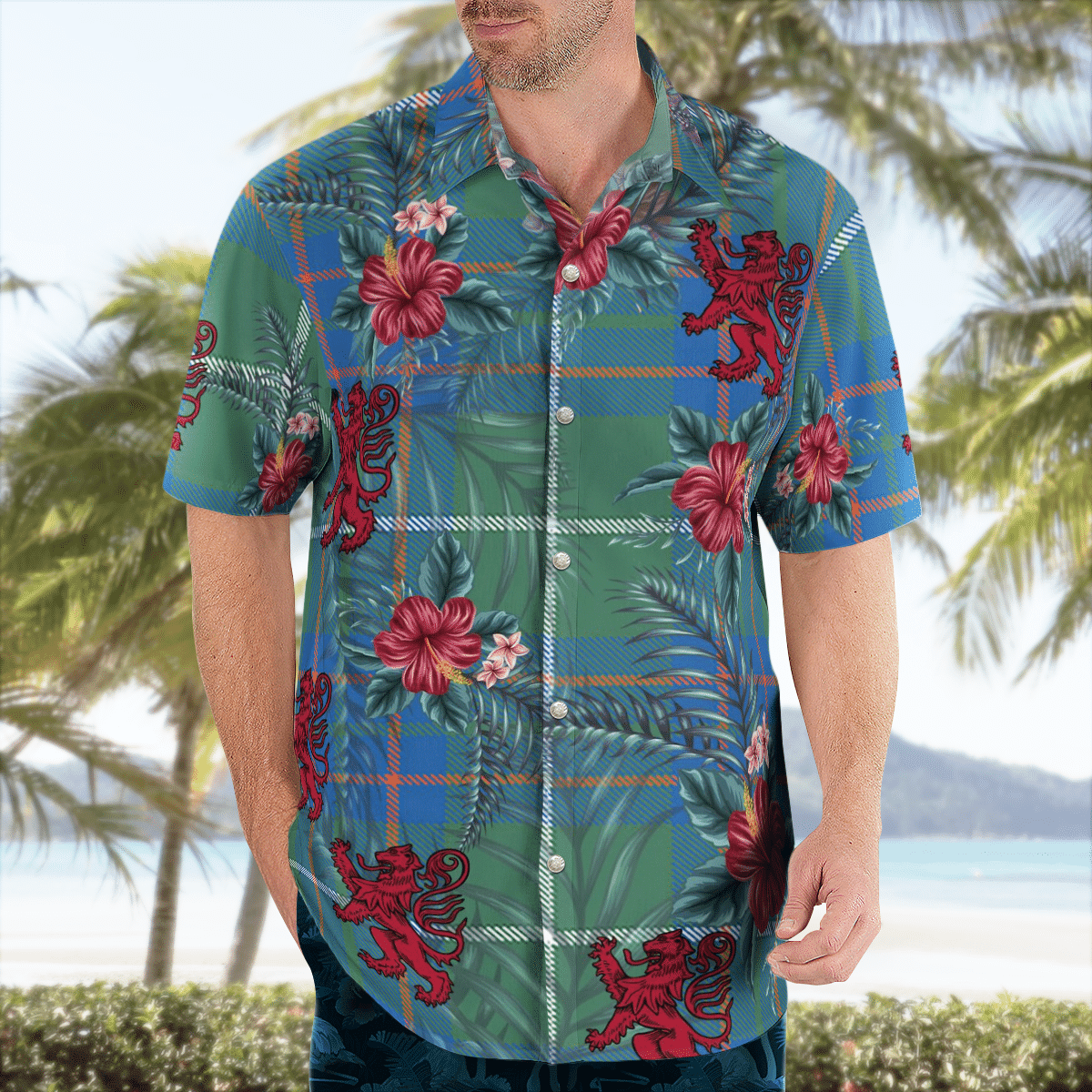 Clan MacIntyre Hunting Ancient Tartan Scottish Lion Hawaiian Shirt LY15 MacIntyre Hunting Ancient Tartan Tartan Hawaii Shirt   