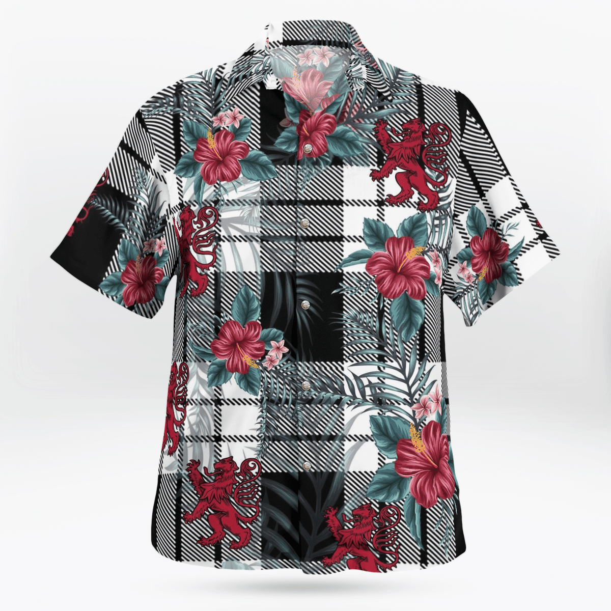Clan Clan MacFarlane Black & White Tartan Scottish Lion Hawaiian Shirt GP45 MacFarlane Black & White Tartan Tartan Hawaii Shirt   