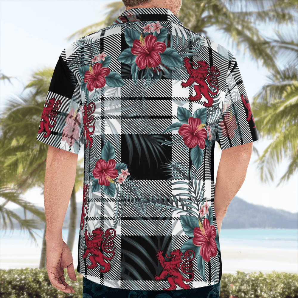 Clan Clan MacFarlane Black & White Tartan Scottish Lion Hawaiian Shirt GP45 MacFarlane Black & White Tartan Tartan Hawaii Shirt   