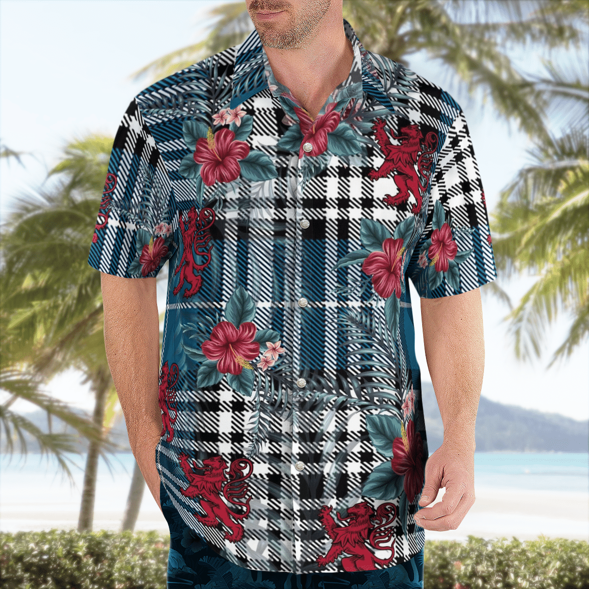 Clan Napier Modern Tartan Scottish Lion Hawaiian Shirt JO38 Napier Modern Tartan Tartan Hawaii Shirt   
