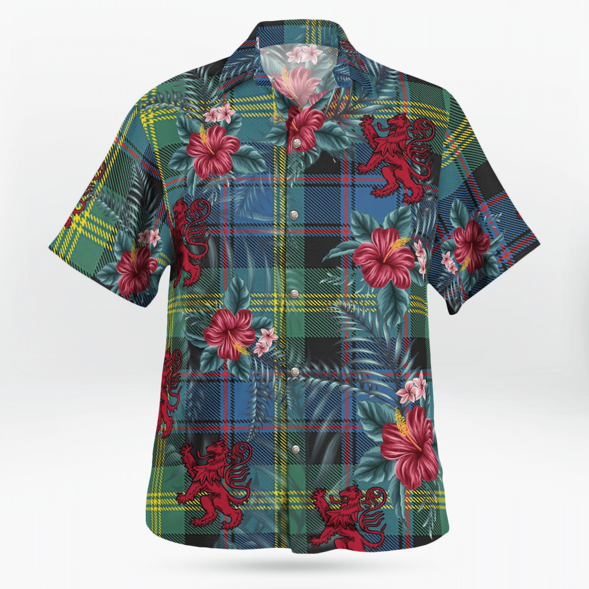 Clan Watson Ancient Tartan Scottish Lion Hawaiian Shirt DI65 Watson Ancient Tartan Tartan Hawaii Shirt   