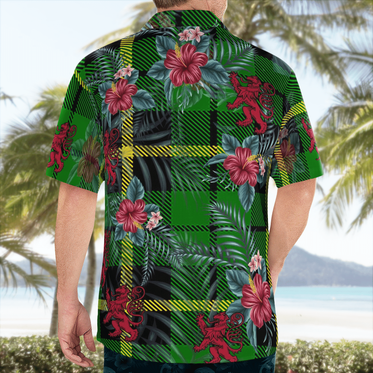 Clan Wallace Hunting Green Tartan Scottish Lion Hawaiian Shirt JN90 Wallace Hunting Green Tartan Tartan Hawaii Shirt   