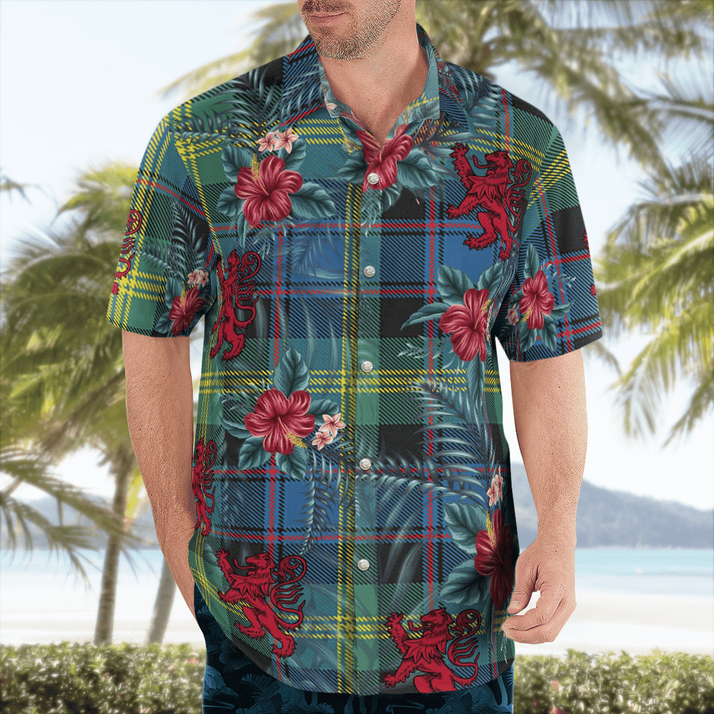 Clan Watson Ancient Tartan Scottish Lion Hawaiian Shirt DI65 Watson Ancient Tartan Tartan Hawaii Shirt   