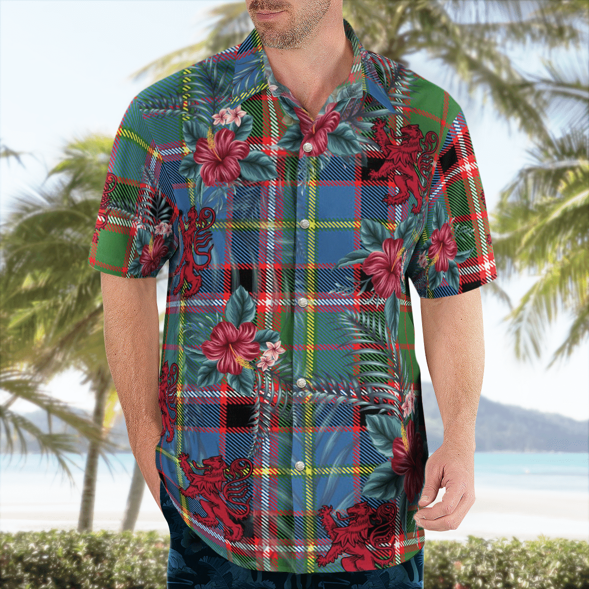 Clan Stirling (of Cadder-Present Chief) Tartan Scottish Lion Hawaiian Shirt VN17 Stirling (of Cadder-Present Chief) Tartan Tartan Hawaii Shirt   