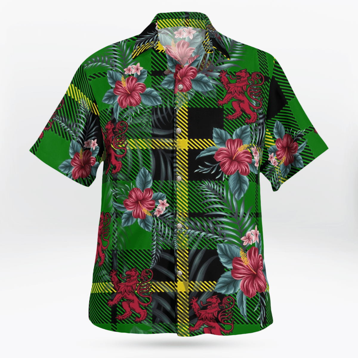 Clan Wallace Hunting Green Tartan Scottish Lion Hawaiian Shirt JN90 Wallace Hunting Green Tartan Tartan Hawaii Shirt   