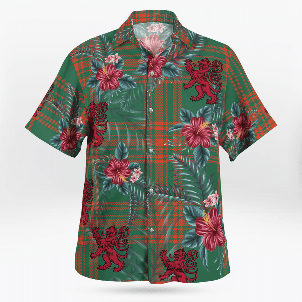 Clan Menzies Green Ancient Tartan Scottish Lion Hawaiian Shirt IH93 Menzies Green Ancient Tartan Tartan Hawaii Shirt   