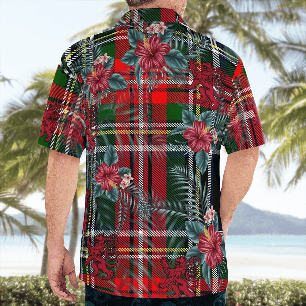 Clan Stewart Black Tartan Scottish Lion Hawaiian Shirt WS35 Stewart Black Tartan Tartan Hawaii Shirt   