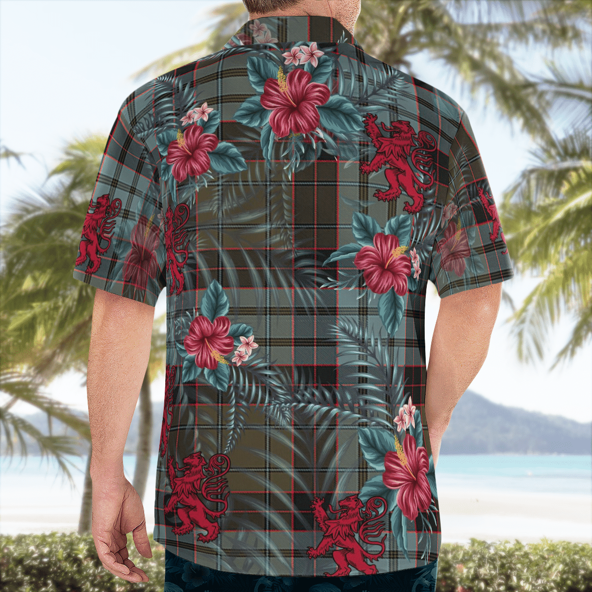 Clan Stewart Old Weathered Tartan Scottish Lion Hawaiian Shirt OM29 Stewart Old Weathered Tartan Tartan Hawaii Shirt   