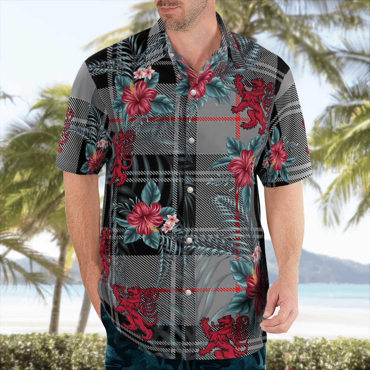 Clan Moffat Modern Tartan Scottish Lion Hawaiian Shirt GK83 Moffat Modern Tartan Tartan Hawaii Shirt   