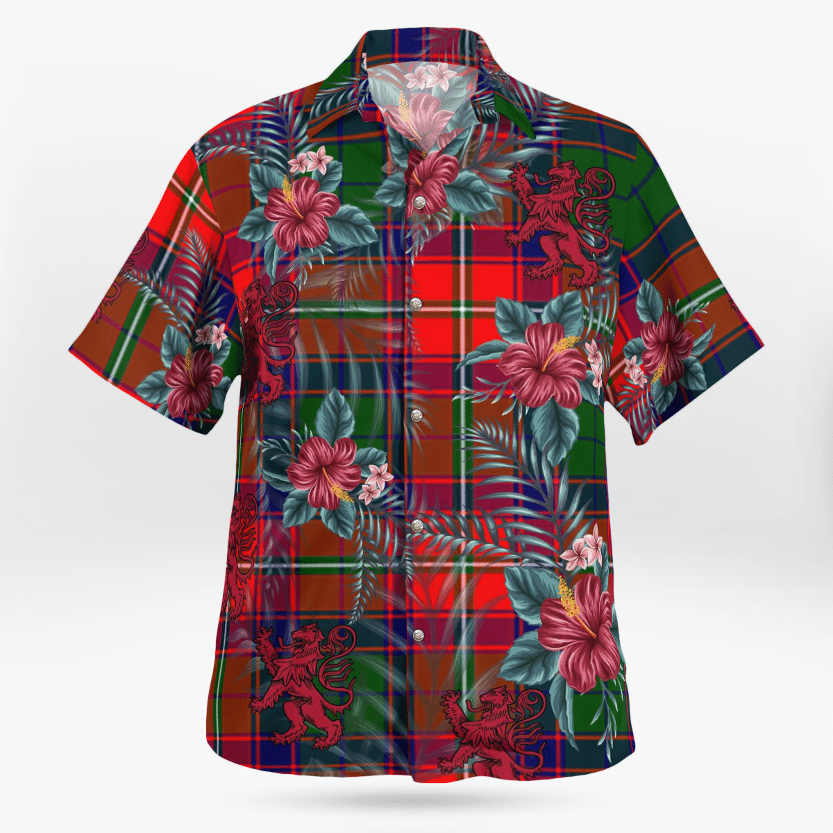 Clan Mow (Roxburgh) Tartan Scottish Lion Hawaiian Shirt CF20 Mow (Roxburgh) Tartan Tartan Hawaii Shirt   