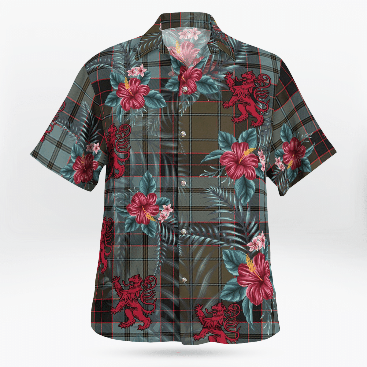 Clan Stewart Old Weathered Tartan Scottish Lion Hawaiian Shirt OM29 Stewart Old Weathered Tartan Tartan Hawaii Shirt   