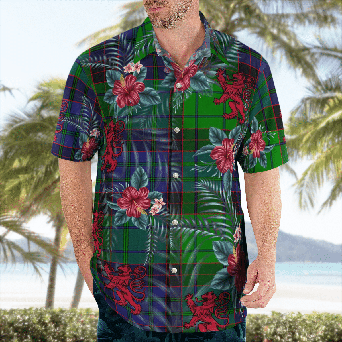 Clan Stewart Old Modern Tartan Scottish Lion Hawaiian Shirt YI29 Stewart Old Modern Tartan Tartan Hawaii Shirt   