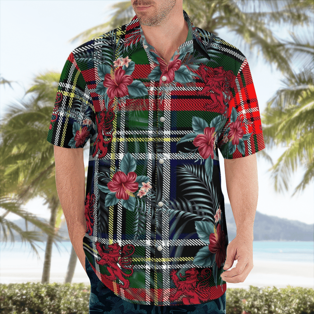 Clan Stewart Black Tartan Scottish Lion Hawaiian Shirt WS35 Stewart Black Tartan Tartan Hawaii Shirt   